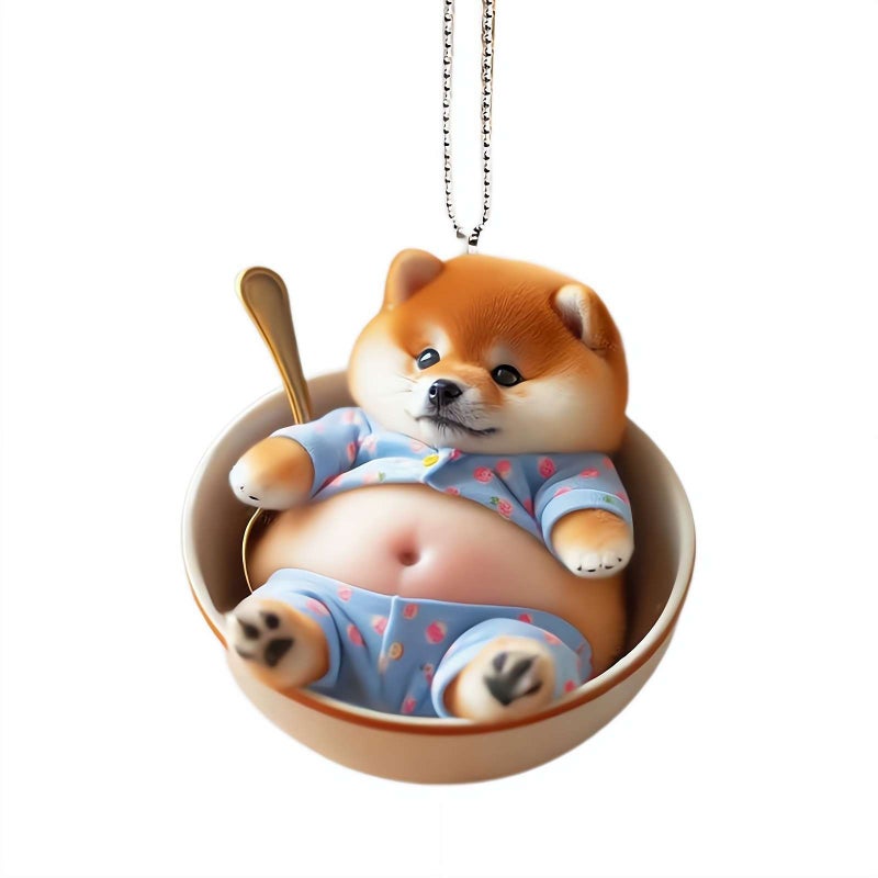 Fat Cat Dog Car Rearview Mirror Decoration Pendant, Funny 2D Flat Acrylic Animal Car Ornament, Cute Big Belly Pet Auto Pendan, Keyring Backpack Decoration for Men Women (B) - Image 1